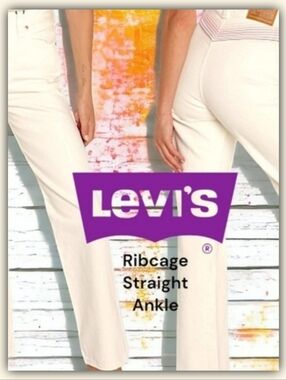 NEW! Levis Ribcage Straight Ankle Chasing Rainbows Embroidered size 31